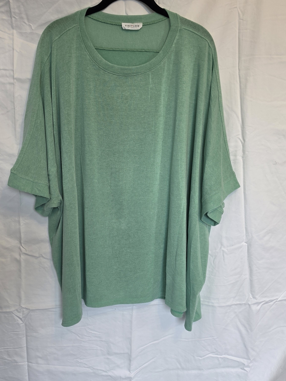 First Love, Relaxed Boxy Knit Tee in Mint Green, 2X